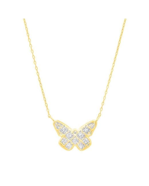 Tresorra Metallic 14K & Diamond Cut Checkered Butterfly Pendant Necklace