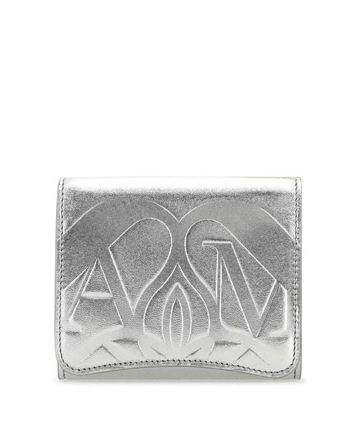 McQueen Gray Logo-Detailed Leather Wallet