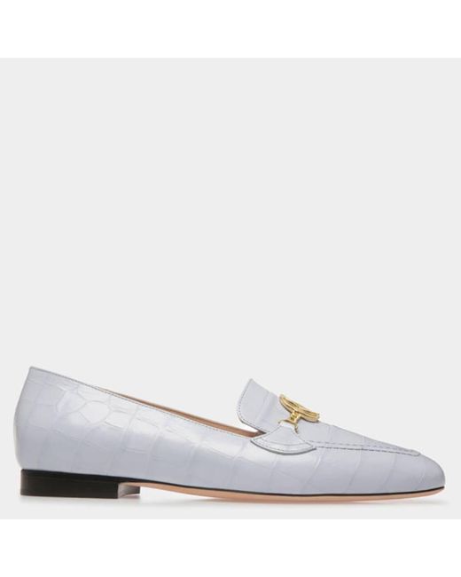 Bally White Obrien Croc-Embossed Leather Loafers, Brand Size 37 Us