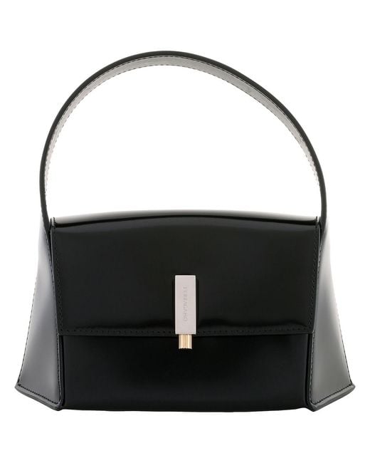 Ferragamo Black Mini Leather Geometric Bag