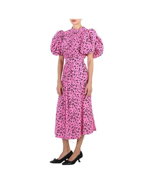 ROTATE BIRGER CHRISTENSEN Pink Super Comb Puff-sleeve Jaquard Midi Dress