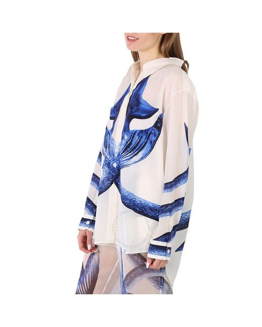 Burberry Blue Mermaid Tail Print Silk Shirt