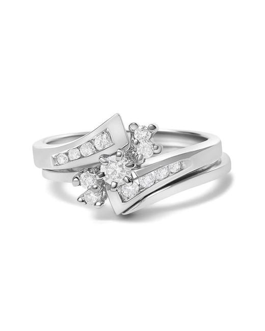 Haus of Brilliance Metallic 14K 3/8 Cttw Diamond Swirl Engagement Bridal Ring Set