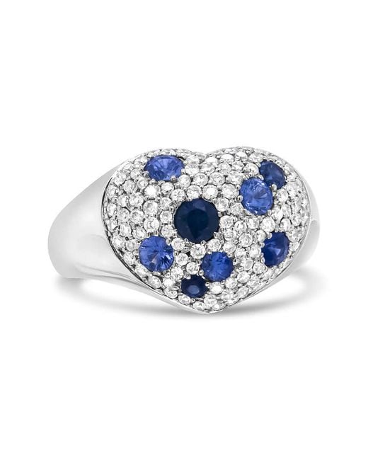 Haus of Brilliance Blue 18K Sapphire And 5/8 Cttw Diamond Cluster Heart Shaped Ring (F-G Color, Vs1-Vs2 Clarity)