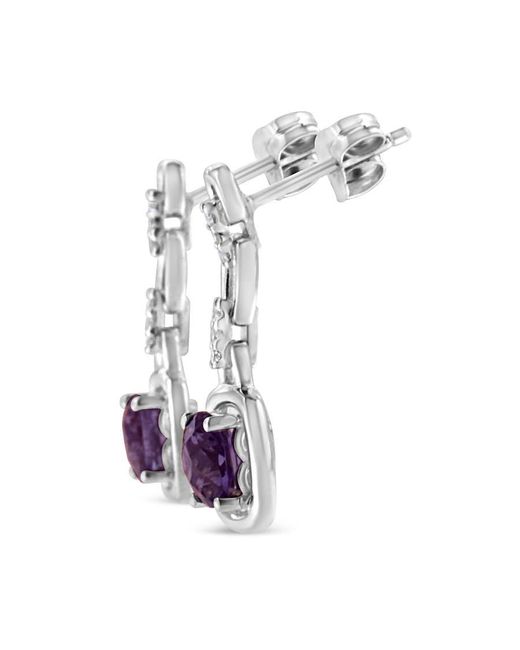 Haus of Brilliance Purple 925 Sterling 6X6Mm Cushion Shaped Natural Amethyst, Accent Drop And Dangle Earrings