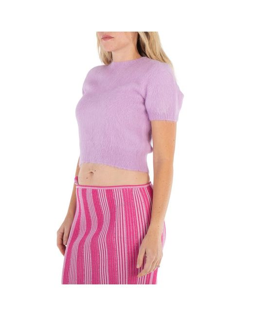 Maison Margiela Purple Ladies Acid Short-Sleeve Knitted Crop Top