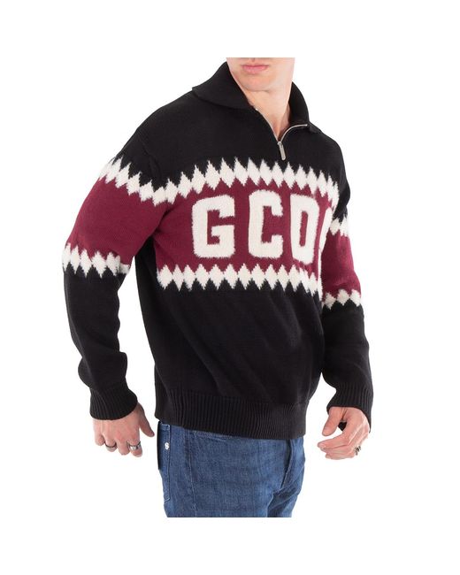 Gcds Red Logo Argyle Polo Sweater for men