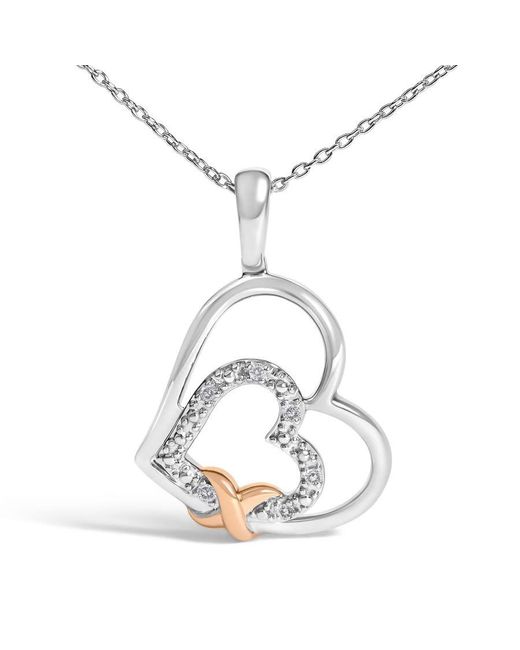 Haus of Brilliance Metallic 925 Sterling Double Heart Pendant Necklace With Diamond And 10K Rose Accent for men
