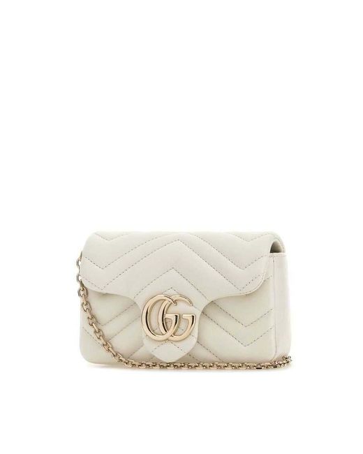 Gucci White Leather Mini Gg Marmont Shoulder Bag