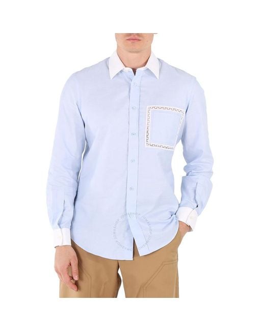 Burberry Blue Pale Cotton Lace Detail Classic Fit Oxford Shirt for men