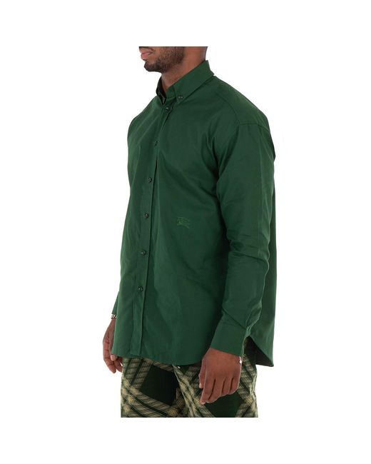 Burberry Green Equestrian Knight Embroiered Cotton Shirt for men