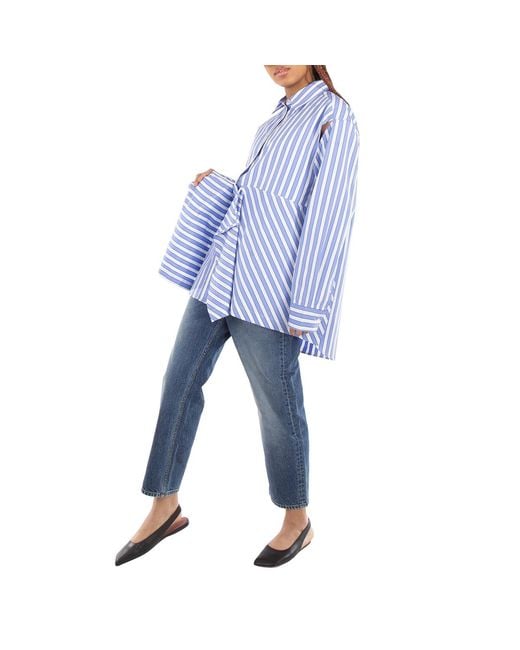 J.W. Anderson Blue Peplum Drape Striped Shirt, Brand Size 10 (Us