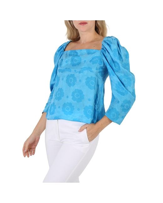 Rejina Pyo Blue Ladies Anita Floral-Print Ruched Blouse, Brand Size 38 (Us Size 4)