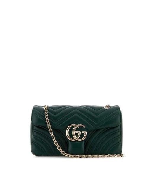 Gucci Green Dark Nappa Leather Medium Gg Marmont Shoulder Bag Lamb Borse A Tracolla