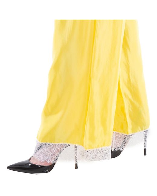 Burberry Yellow Wide-Leg Silk Satin Trousers, Brand Size 08 (Us