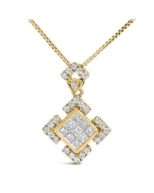Haus of Brilliance Metallic 10K 3/8 Cttw Princess Diamond Geometric Pendant Necklace for men