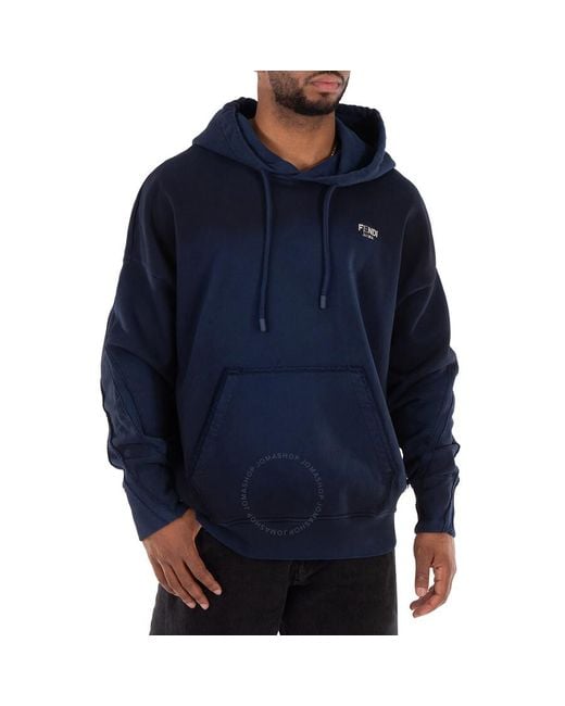 Fendi Blue Drawstring Hooded Long Sleeve Sweater for men