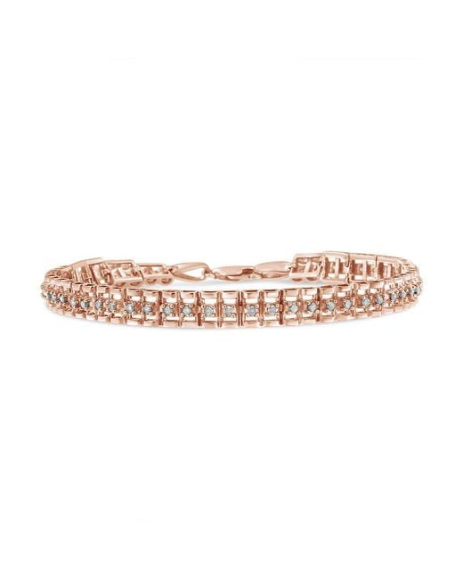 Haus of Brilliance Pink 10k Re Gold Plated .925 Sterling Silver 1.0 Cttw Re Cut Diamond Double-link 7'' Tennis Bracelet