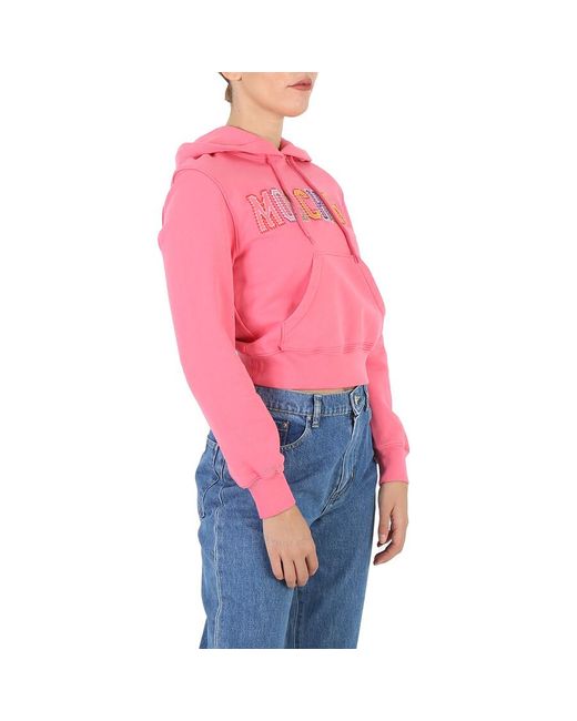 Moschino Pink Fantasy Print Fucsia Embroidered-logo Hooded Sweatshirt