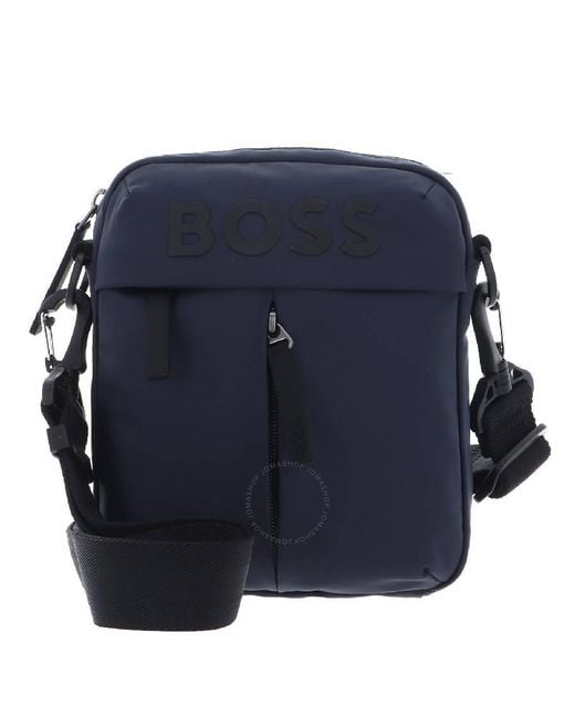 Boss Blue Stormy Embossed Logo Crossbody Bag for men