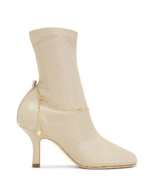 Burberry Natural Square Toe Slinky Leather Ankle Boots, Brand Size 36 Us