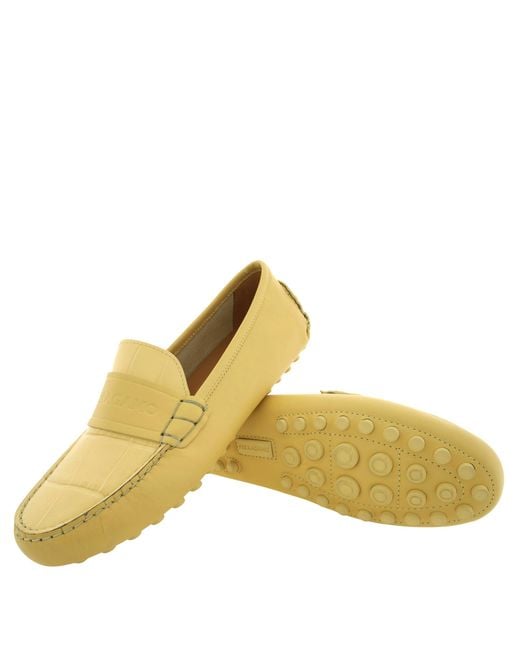 Ferragamo Yellow Iside Driver Moccasins With Logo