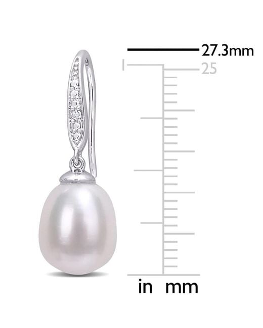 Amour White 8.5-9Mm Freshwater Cultured Pearl And Diamond Accent Shepherd Hook Earrings