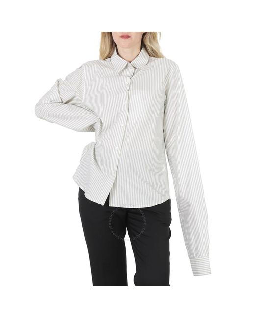 MM6 by Maison Martin Margiela White Mm6 Ecru / Light Striped Oversized Cotton Shirt