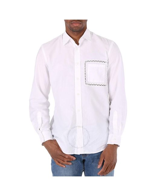 Burberry White Optic Cotton Poplin Classic Fit Lace Detail Oxford Shirt for men