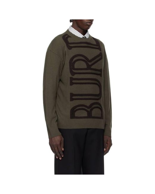 Burberry Brown Logo Embroidered Wool Sweater for men