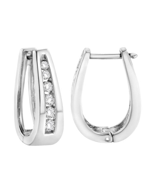 Haus of Brilliance Metallic 14k White Gold 1/4 Cttw Channel-set Brilliant Round-cut Diamond Hoop Earrings