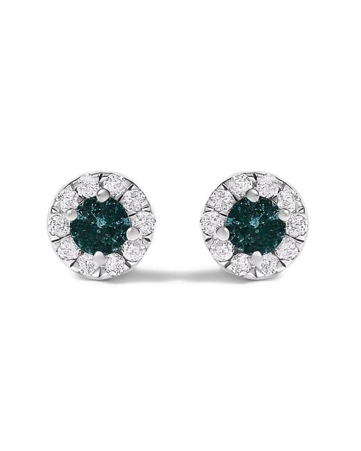 Haus of Brilliance Metallic 925 Sterling 1/3 Cttw And Diamond Halo Stud Earring