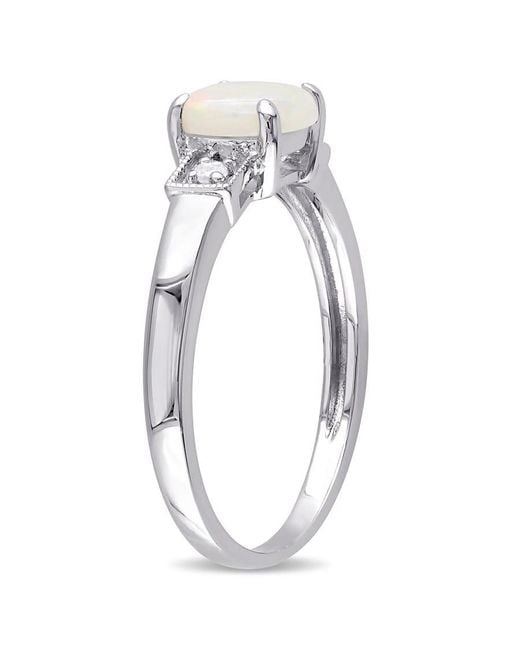 Amour Metallic Cushion Cut Opal And Diamond Accent Ring