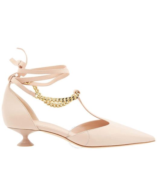 Burberry Metallic Nude Welton Chain Detail Leather Pumps