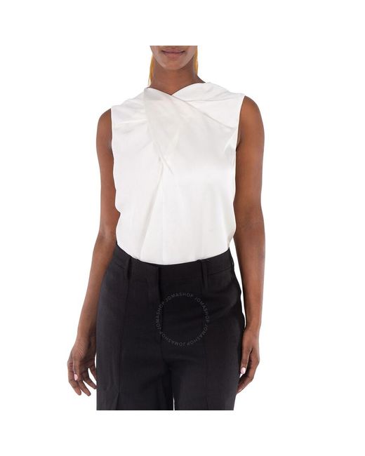 Burberry White Draped Satin-Back Crepe Top, Brand Size 8 (Us