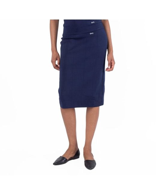 Stella McCartney Blue Technical Knit Striped Midi Skirt