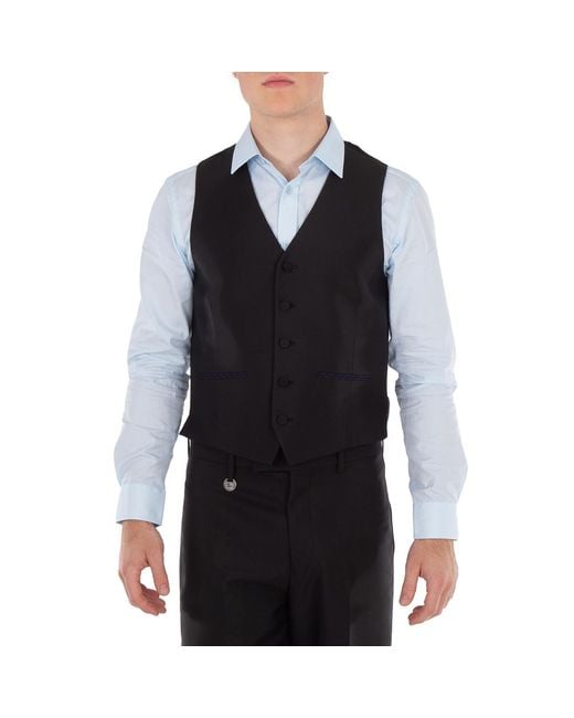 Burberry Blue Wool-Silk Blend Waistcoat, Brand Size 46 Us for men