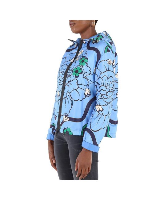 Moncler Blue Lil Macro-floral Print Quilted Jacket