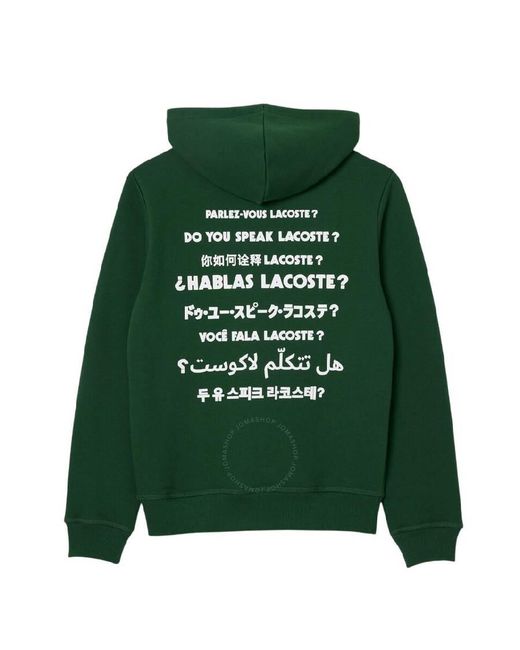 Lacoste Green Relaxed Fit Slogan Hoodie for men