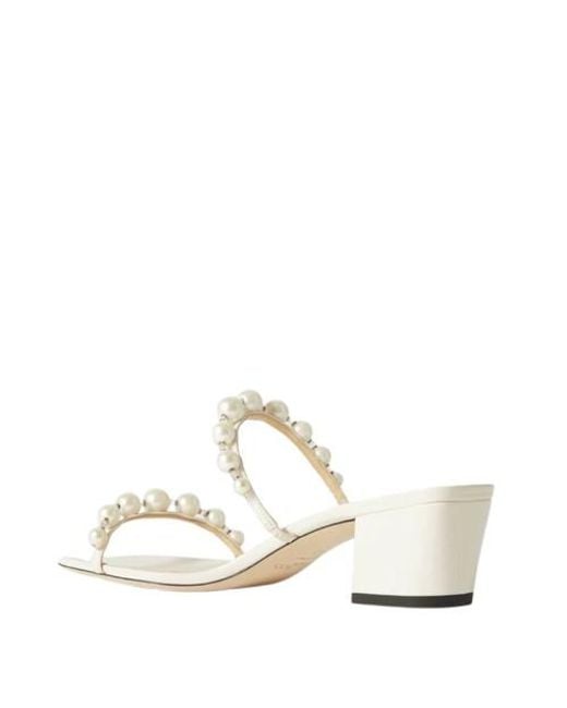 Jimmy Choo White Amara 45 Embellished Leather Sandals, Brand Size 34.5 Us