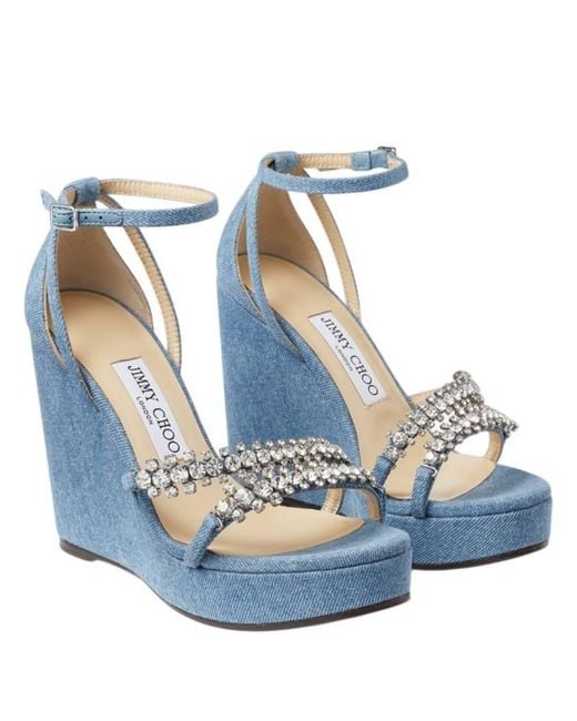Jimmy Choo Blue Bing 120 Denim Wedges, Brand Size 37 Us