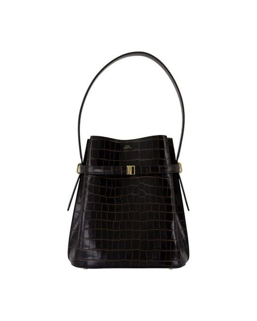Totême Black Crocodile-Embossed Leather Top Handle Bag