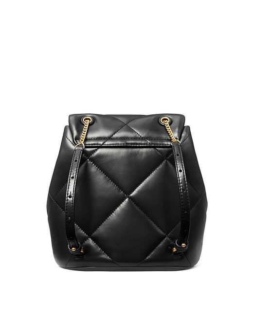 Tory Burch Black Backpack Kira With Metal Logo Plate On Front Quilted Leather For Cow Backpacks And Belt Bags