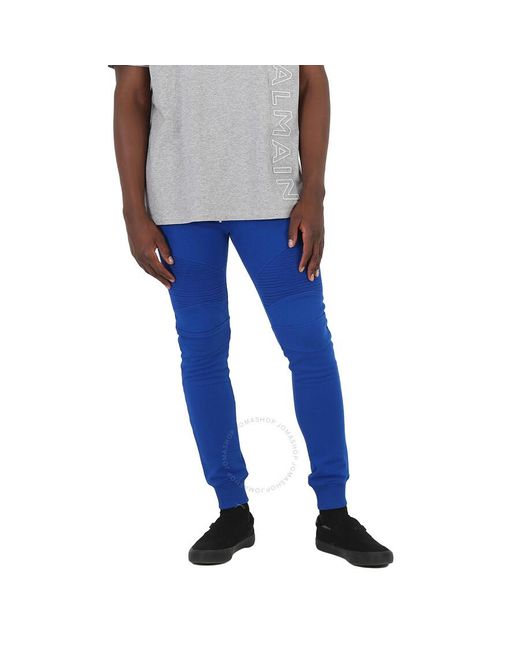 Balmain Blue Logo Printed Cotton jogging Pants for men