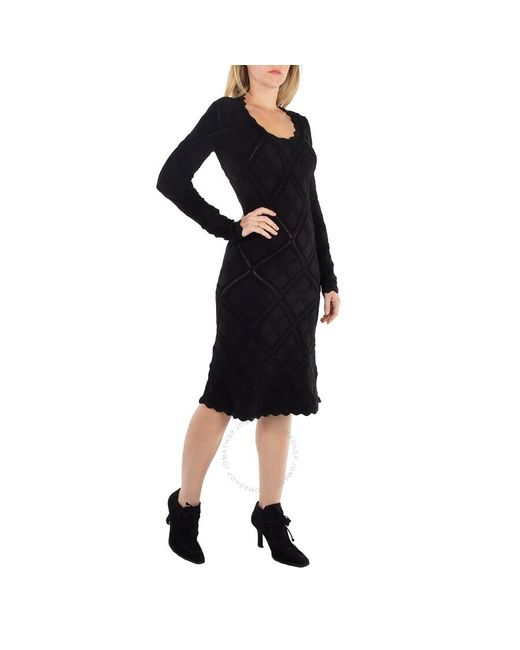 Burberry Black Aran Long-sleeved Flared Knitted Dress