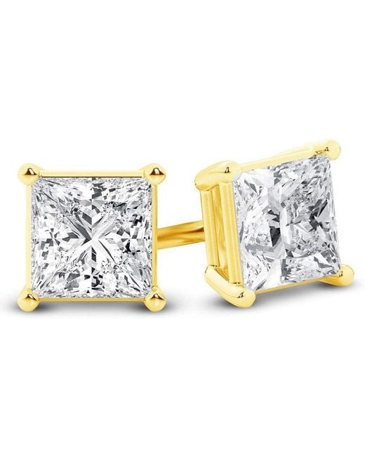 Brilliant Diamond Metallic 14K Igi Certified 1.50 Carat Princess Cut Lab Grown Diamond Stud Earrings For Vs Clarity, E-F Color