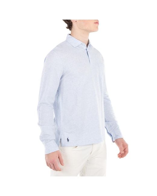 Polo Ralph Lauren Blue Long-Sleeve Cotton Polo Shirt for men