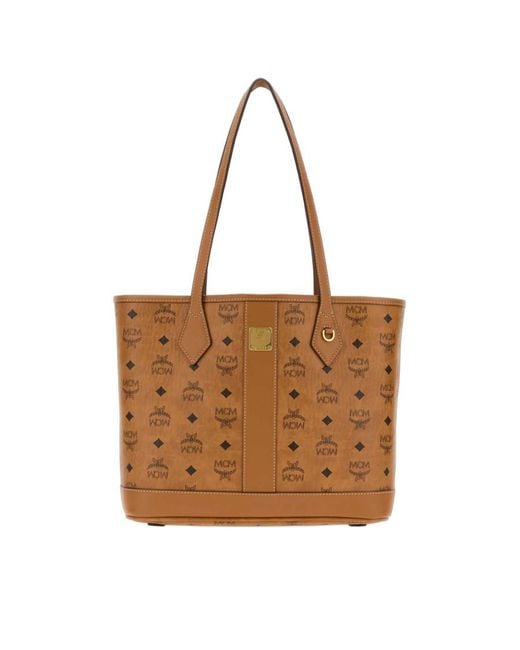 MCM Brown Printed Canvas Liz Vi Shopping Bag Cognac Borse A Mano