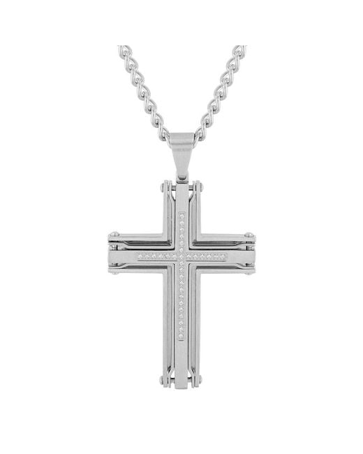 Robert Alton Metallic 1/6Ctw Diamond Stainless Steel Cross Pendant for men