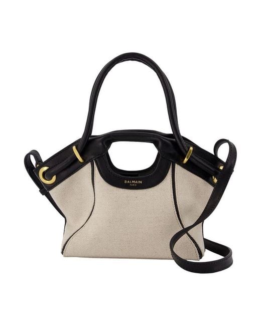 Balmain Black Colorblock Lambskin Top Handle Bag